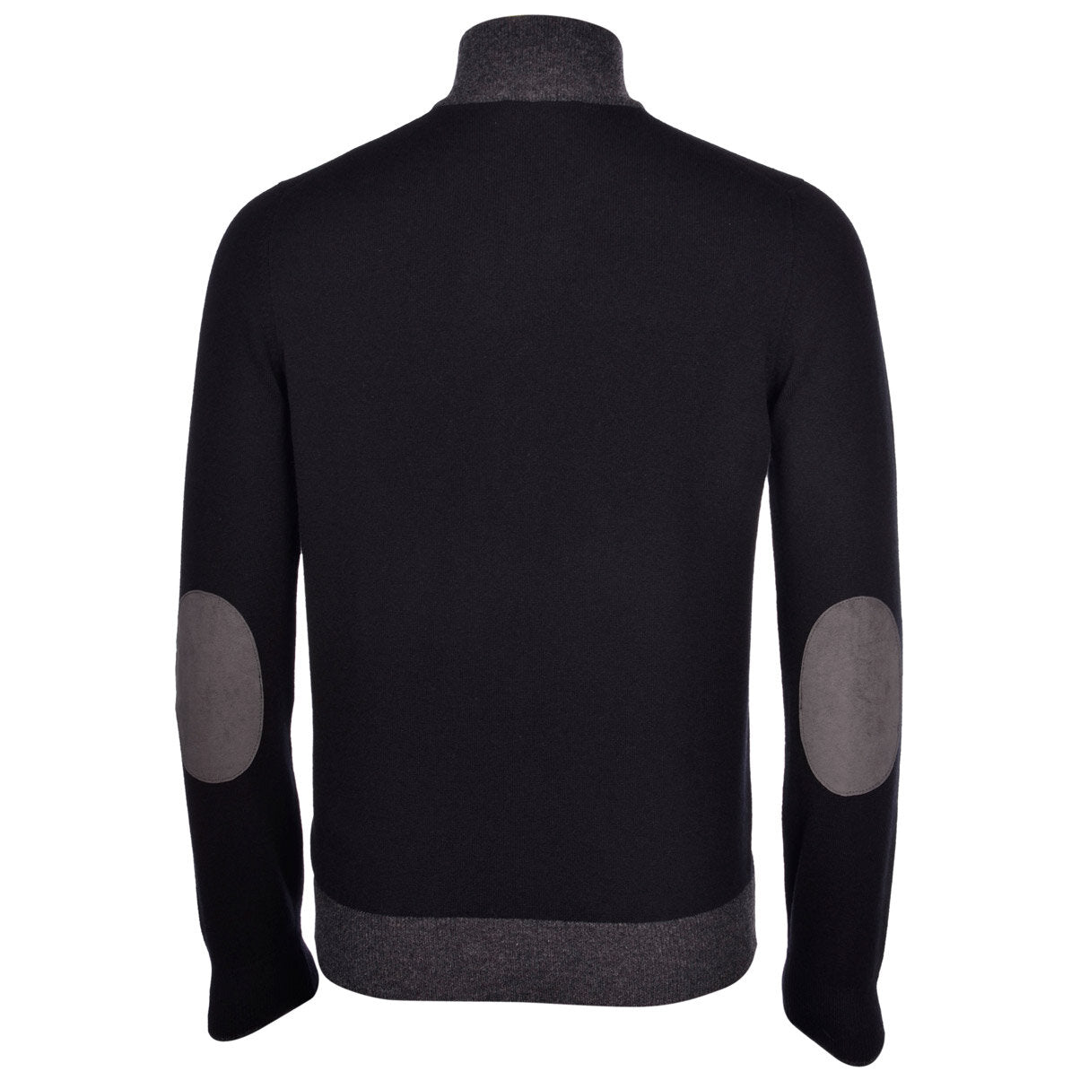 Gran Sasso Full-Zip Sweater with Contrast and Elbow Patches in Black