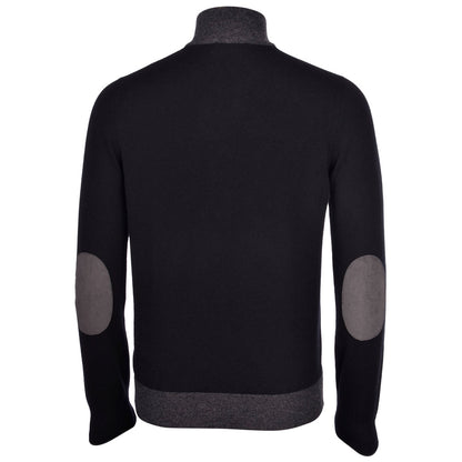 Gran Sasso Full-Zip Sweater with Contrast and Elbow Patches in Black