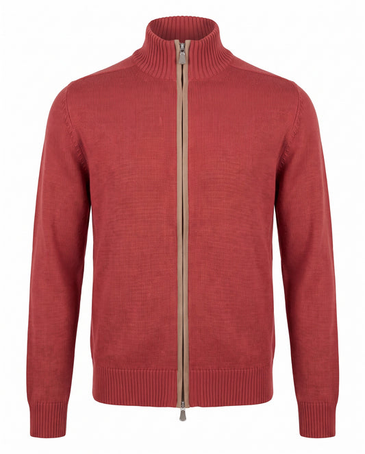 Gran Sasso Wool Full-Zip Jacket in Burnt Orange with Brown Elbow Patches