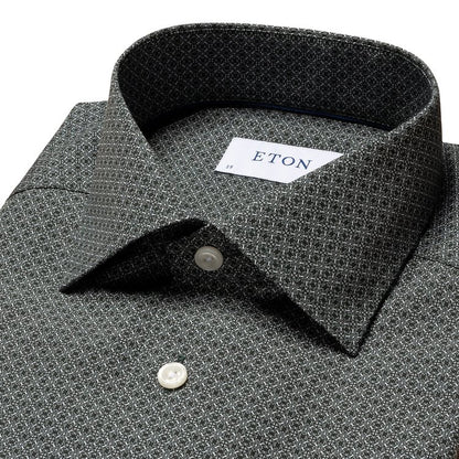 Eton Signature Poplin Sport Shirt in Black Geometric Print