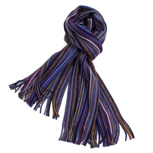 Chelsey Wool Knit Scarf with Pencil Stripes and Fringe