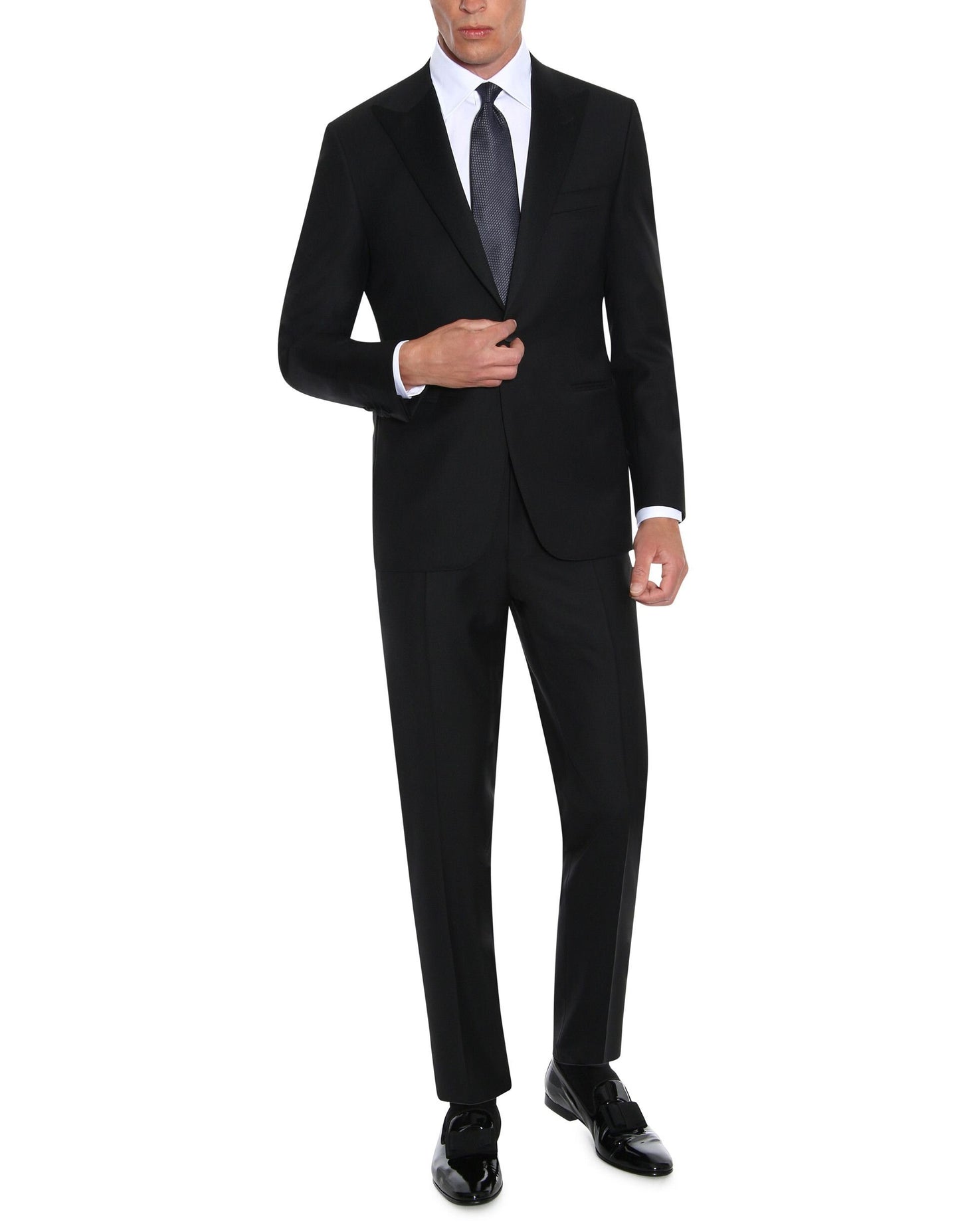 Canali Wool Two-Piece Tuxedo Suit with Satin Peak Lapel in Black