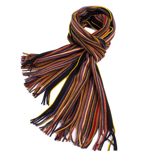 Colorful Pencil Stripe Wool Knit Scarf with Fringe In Yellow/Mult