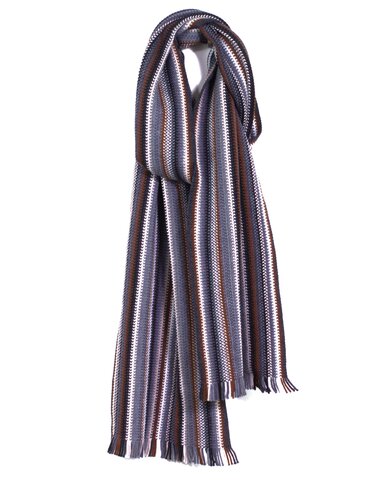 Colorful Stitch Stripe Wool Knit Scarf with Fringe Brown/Gray