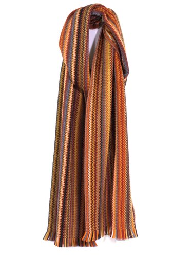 Colorful Stitch Stripe Wool Knit Scarf with Fringe Rust/Burg