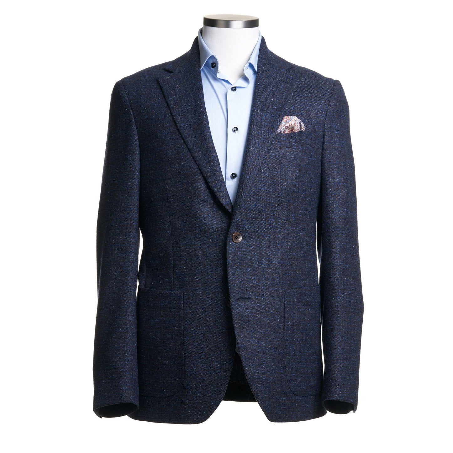 UOMO Sport Coat in Wool, Silk and Linen in Blue Melange