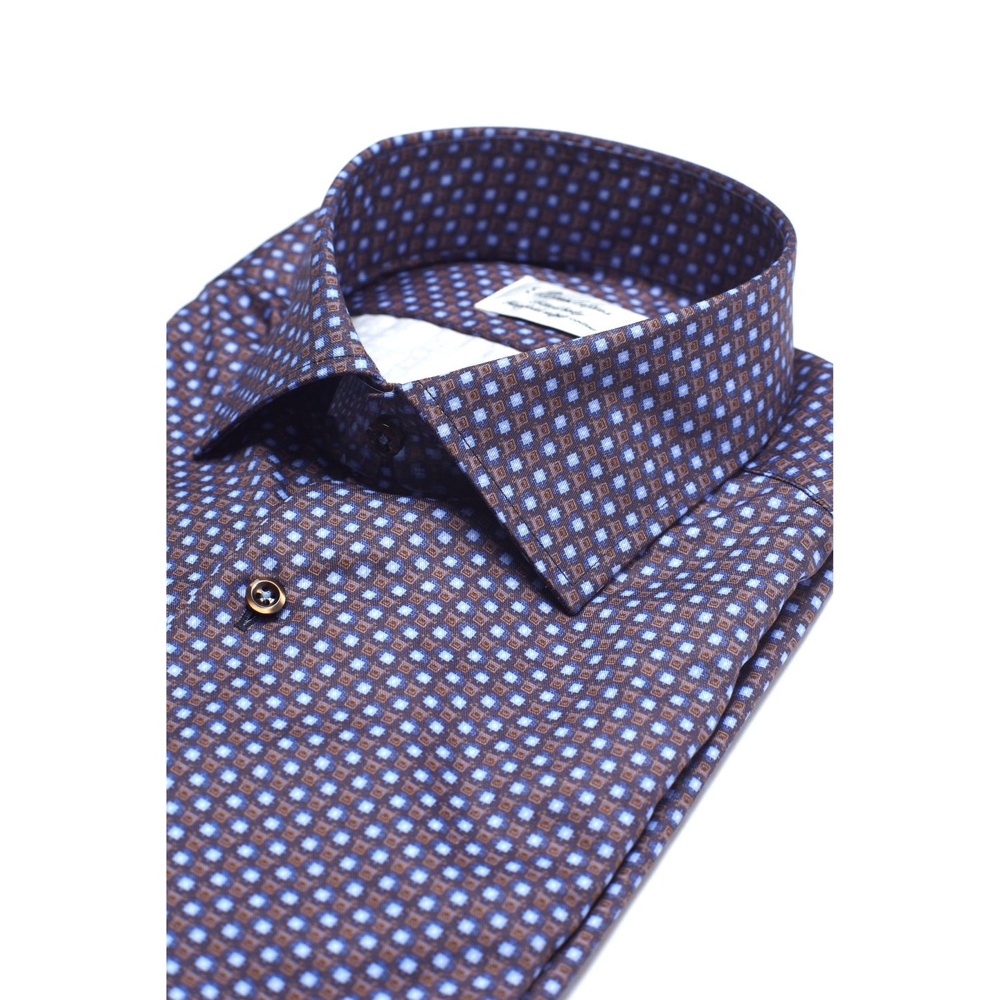 Stenströms Fitted Body Sport Shirt in Brown and Light Blue Geometric Pattern