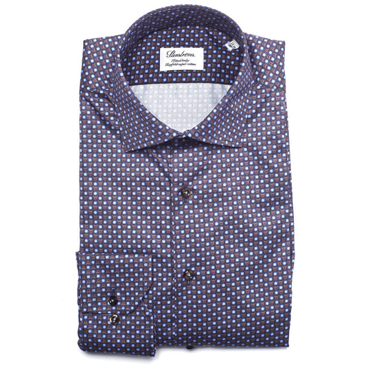 Stenströms Fitted Body Sport Shirt in Brown and Light Blue Geometric Pattern