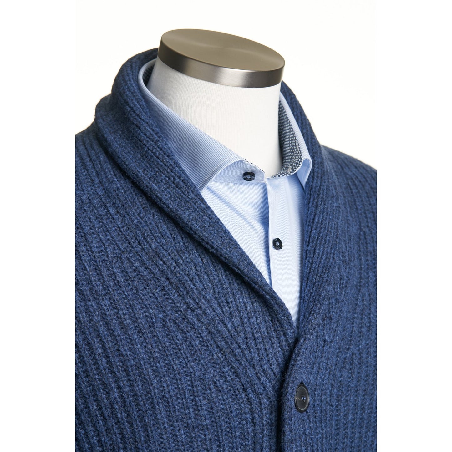 Gran Sasso Wool Ribbed Cardigan in Blue