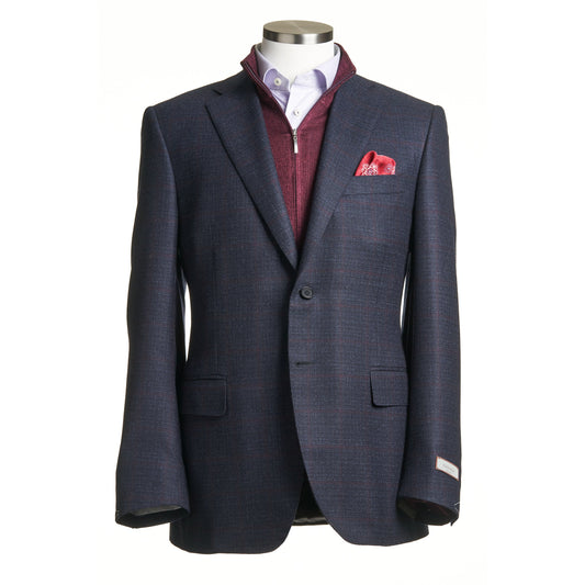 Canali Window Pane Wool Sport Coat in Navy and Burgundy