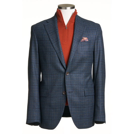 UOMO Sport Coat in 100% Wool Plaid in Teal & Brown