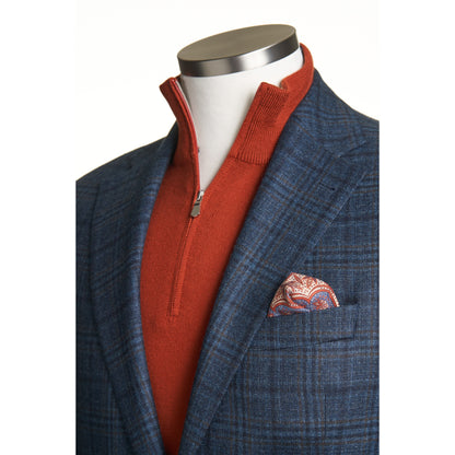 UOMO Sport Coat in 100% Wool Plaid in Teal & Brown