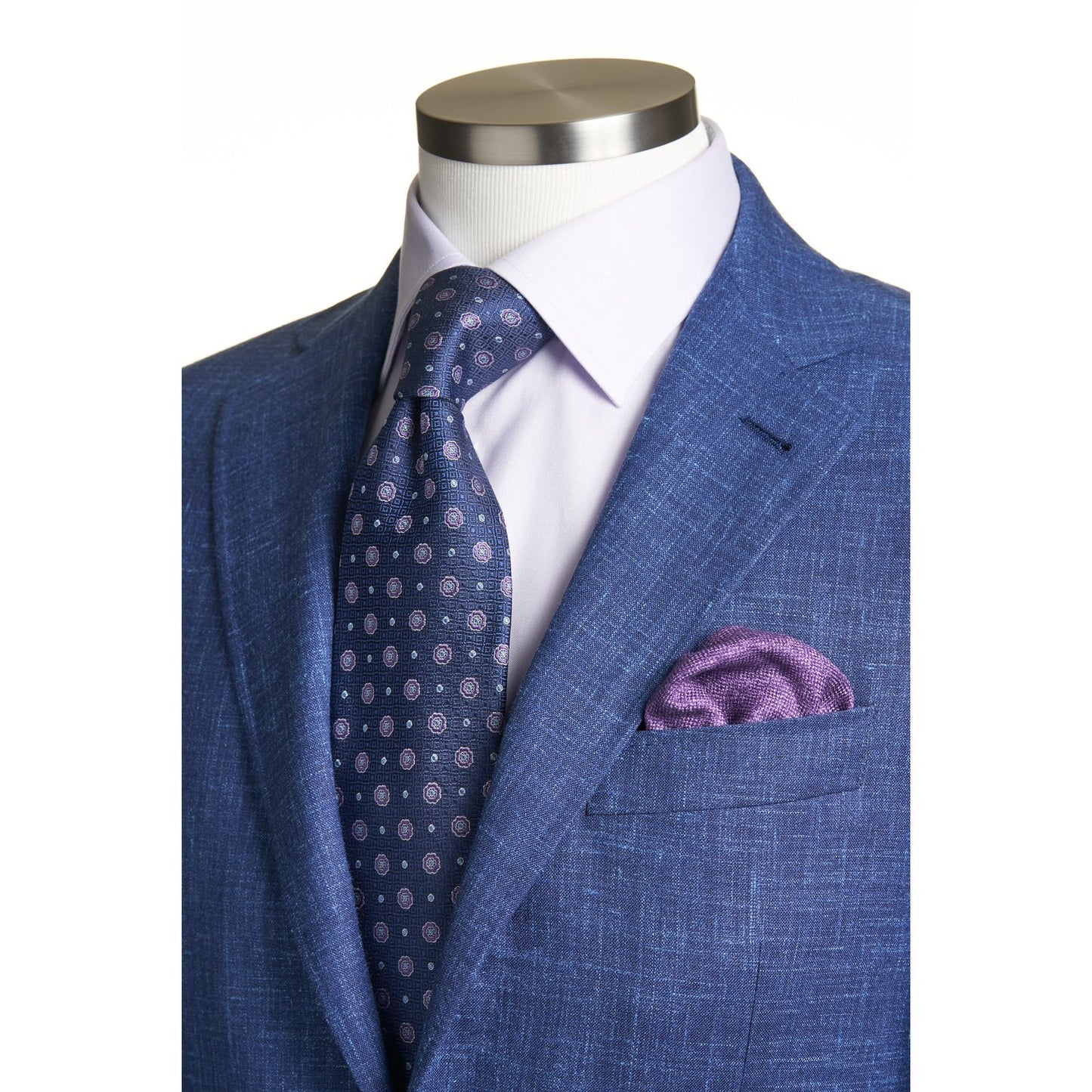 Canali Kei Model Wool and Linen Blend Suit in Blue