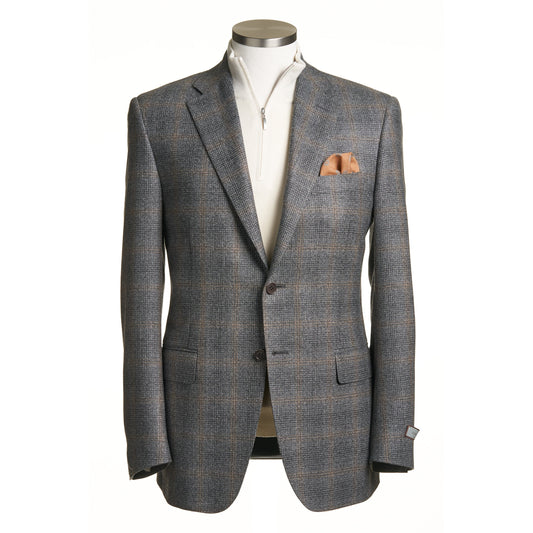 Canali Prince of Wales Check Wool Sport Coat in Light Gray and Camel