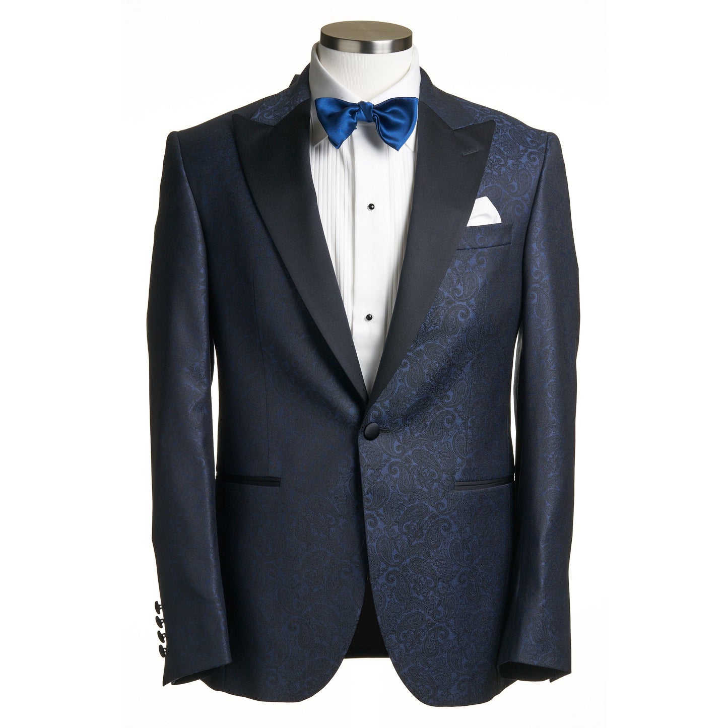 Uomo Dinner Jacket in Wool Peak Lapel in Navy Paisley