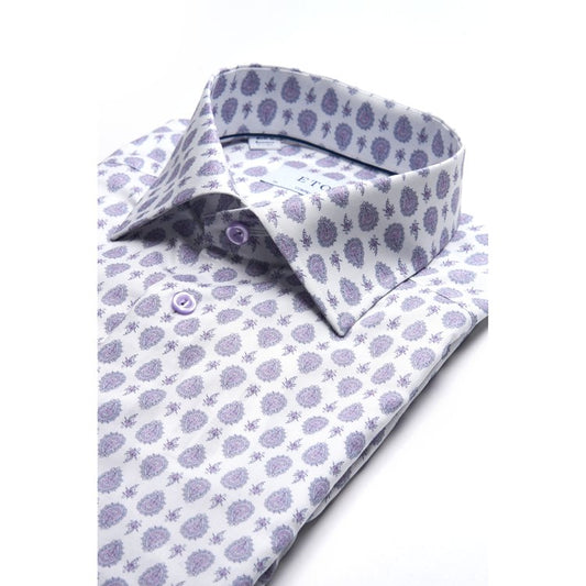 Eton Fine Twill Sport Shirt in White with Lavender Paisley Print