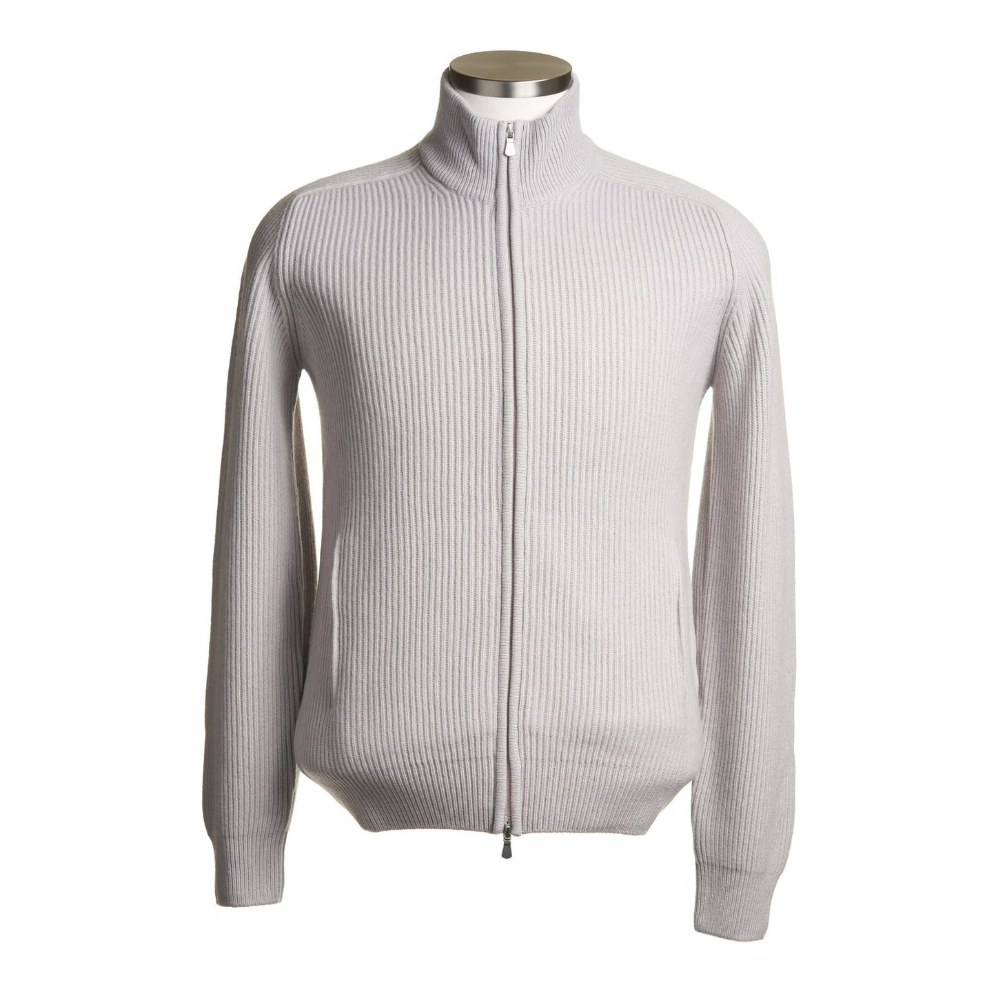 Gran Sasso Wool & Cashmere Ribbed Full Zipped Cardigan in Dove Grey