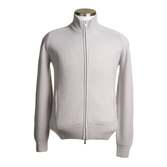 Gran Sasso Wool & Cashmere Ribbed Full Zipped Cardigan in Dove Grey