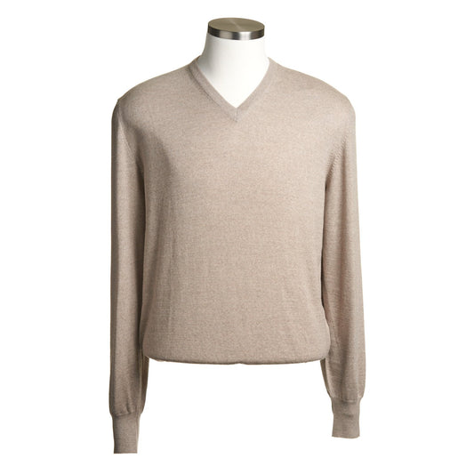 Gran Sasso Extra Fine Merino Wool V-Neck Sweater in Hazel