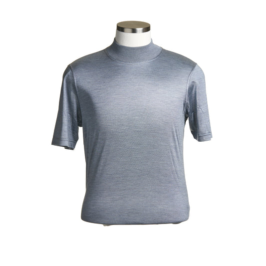 Gran Sasso Silk Mock Neck Shirt in Cool Gray
