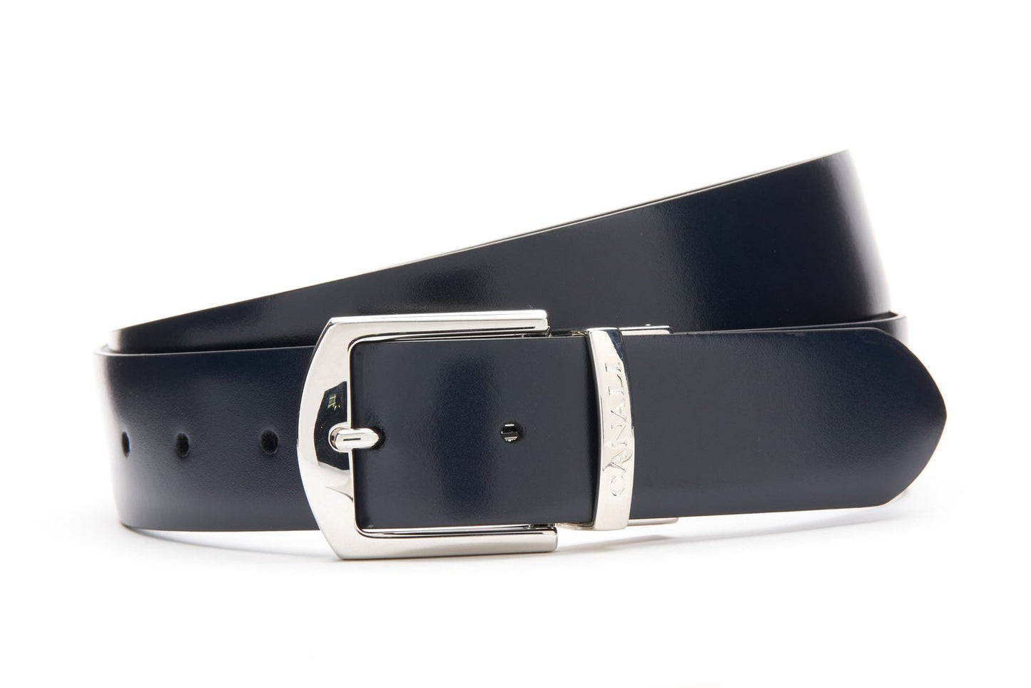 Canali Reversible Calfskin Belt in Navy/Black