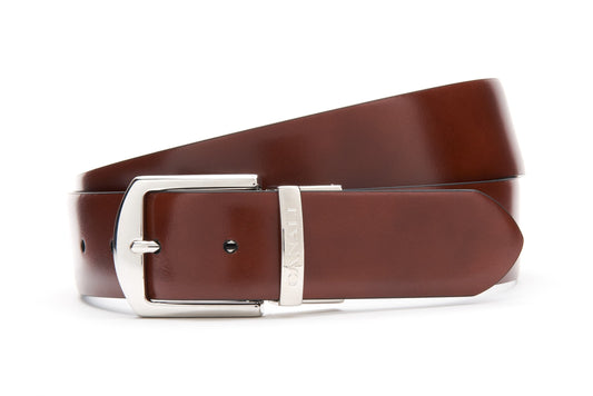 Canali Reversible Printed Saffiano and Plain Calfskin Belt in Cognac/Black