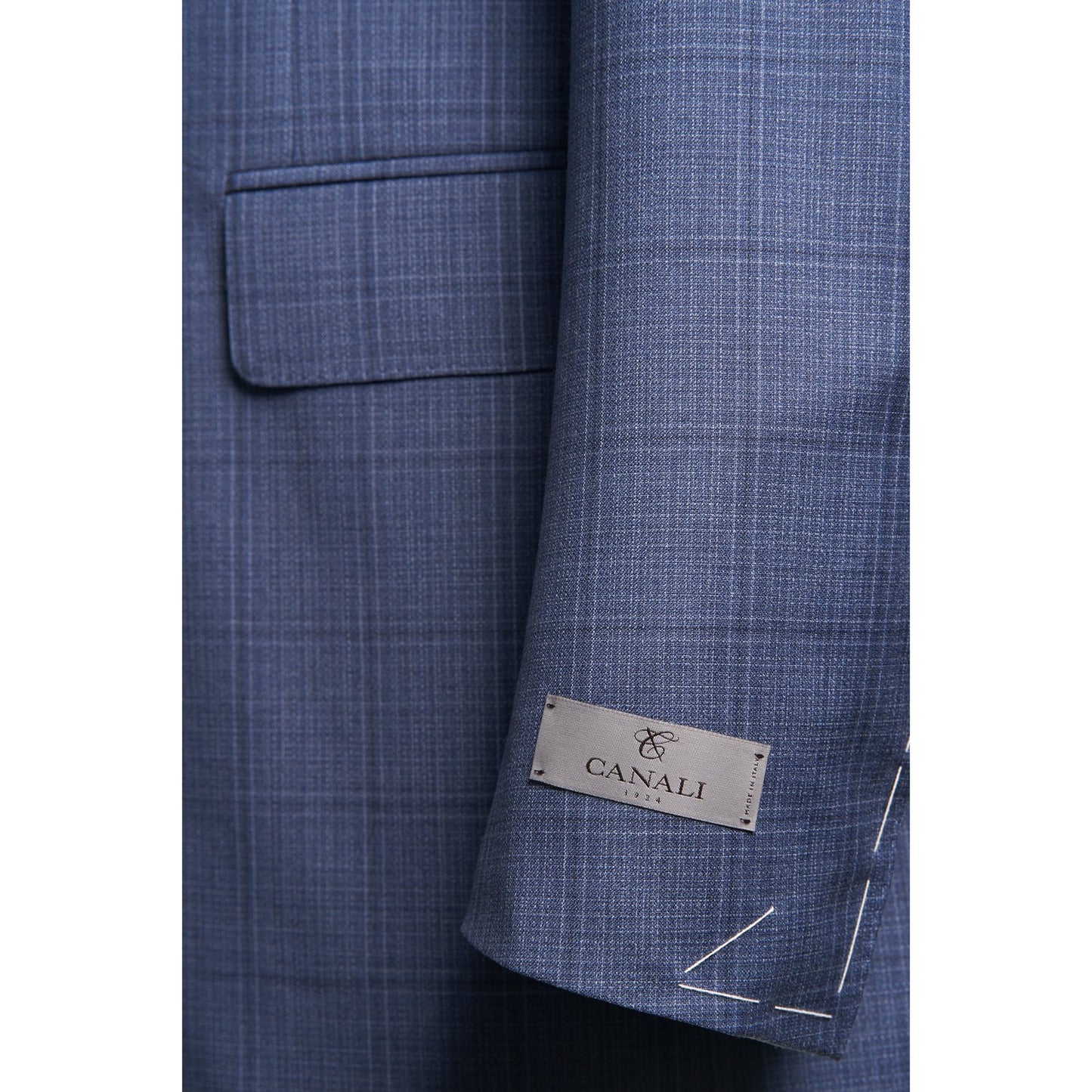 Canali Siena Model Suit in Mid Blue Prince of Wales Pattern
