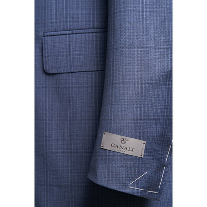 Canali Siena Model Suit in Mid Blue Prince of Wales Pattern