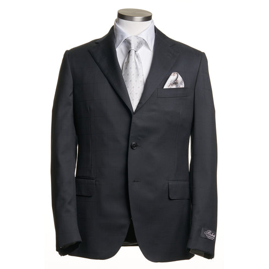 Belvest Super 110 Wool Suit in Black Windowpane Pattern