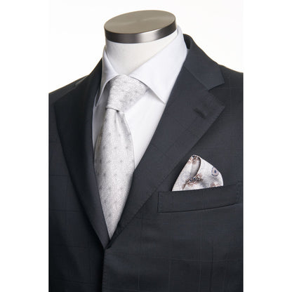 Belvest Super 110 Wool Suit in Black Windowpane Pattern