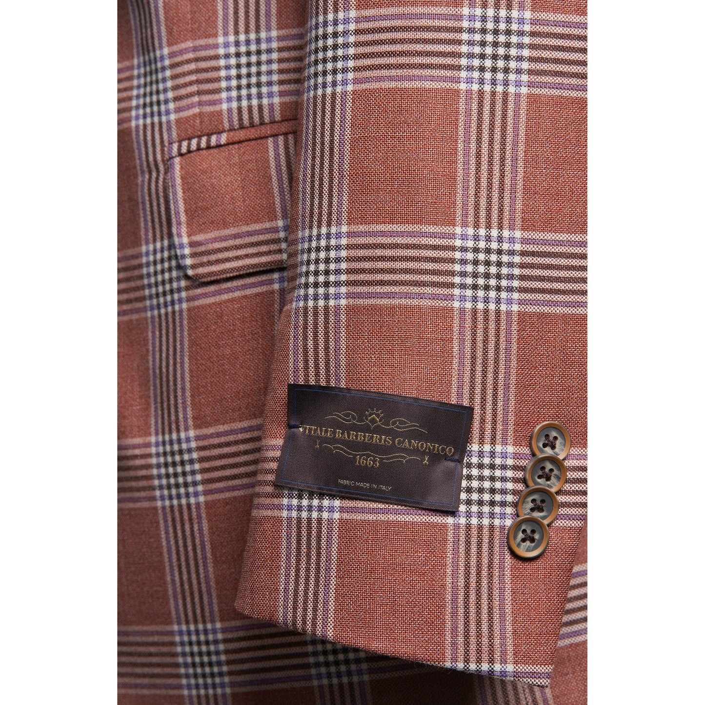 Uomo Wool, Silk, and Linen Blended Sport Coat in Salmon and Mid Blue Overcheck Pattern