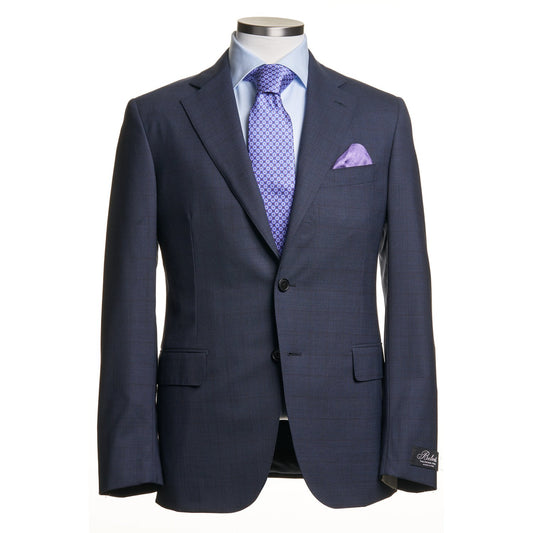 Belvest Super 130 Wool Suit in Super Blue and Maroon Prince of Wales Pattern