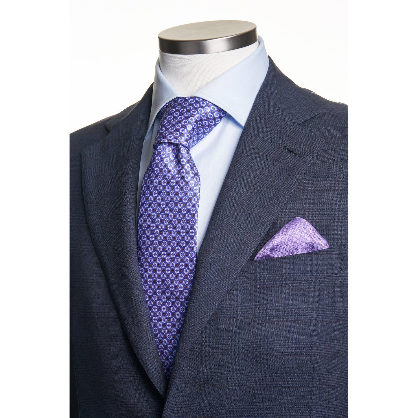Belvest Super 130 Wool Suit in Super Blue and Maroon Prince of Wales Pattern