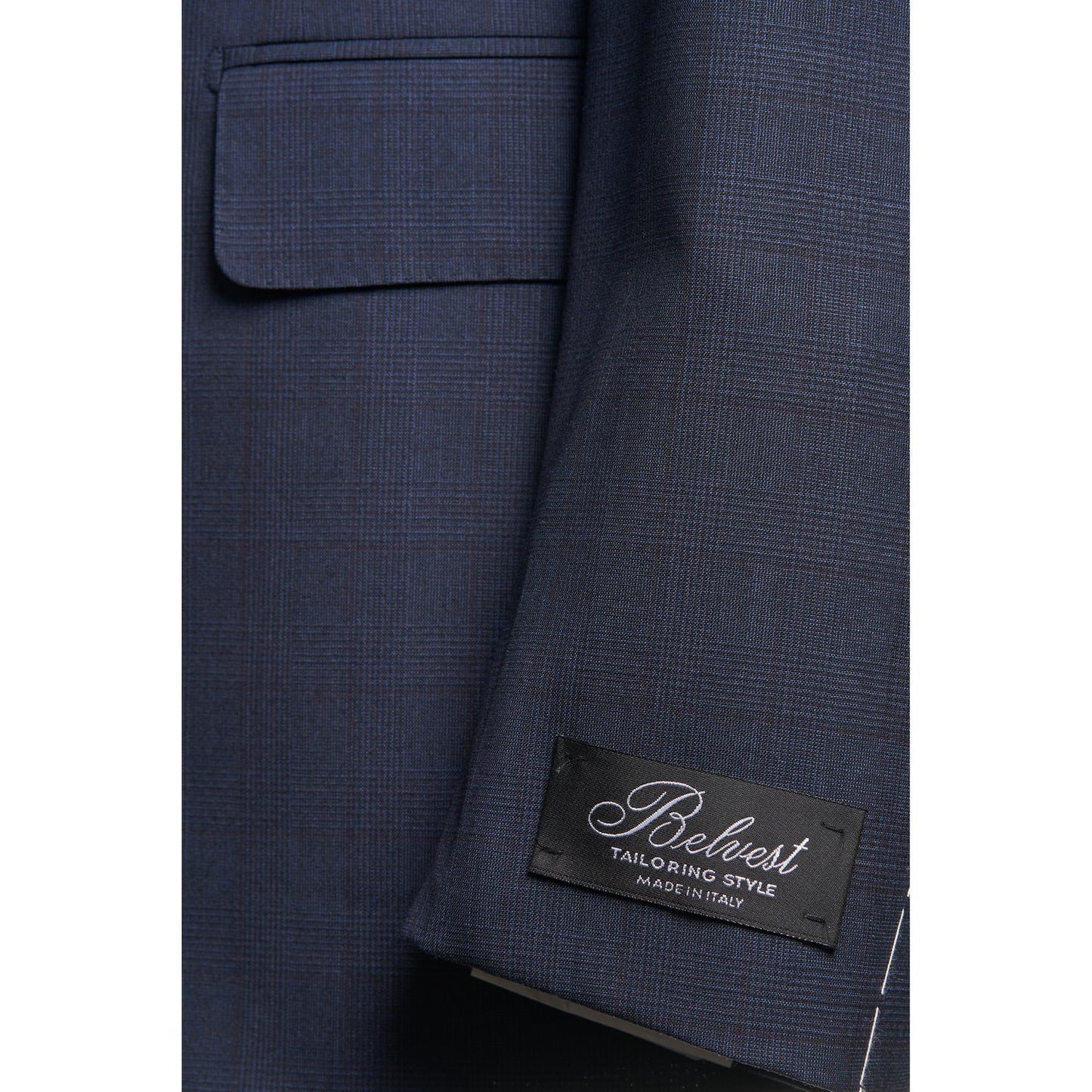 Belvest Super 130 Wool Suit in Super Blue and Maroon Prince of Wales Pattern