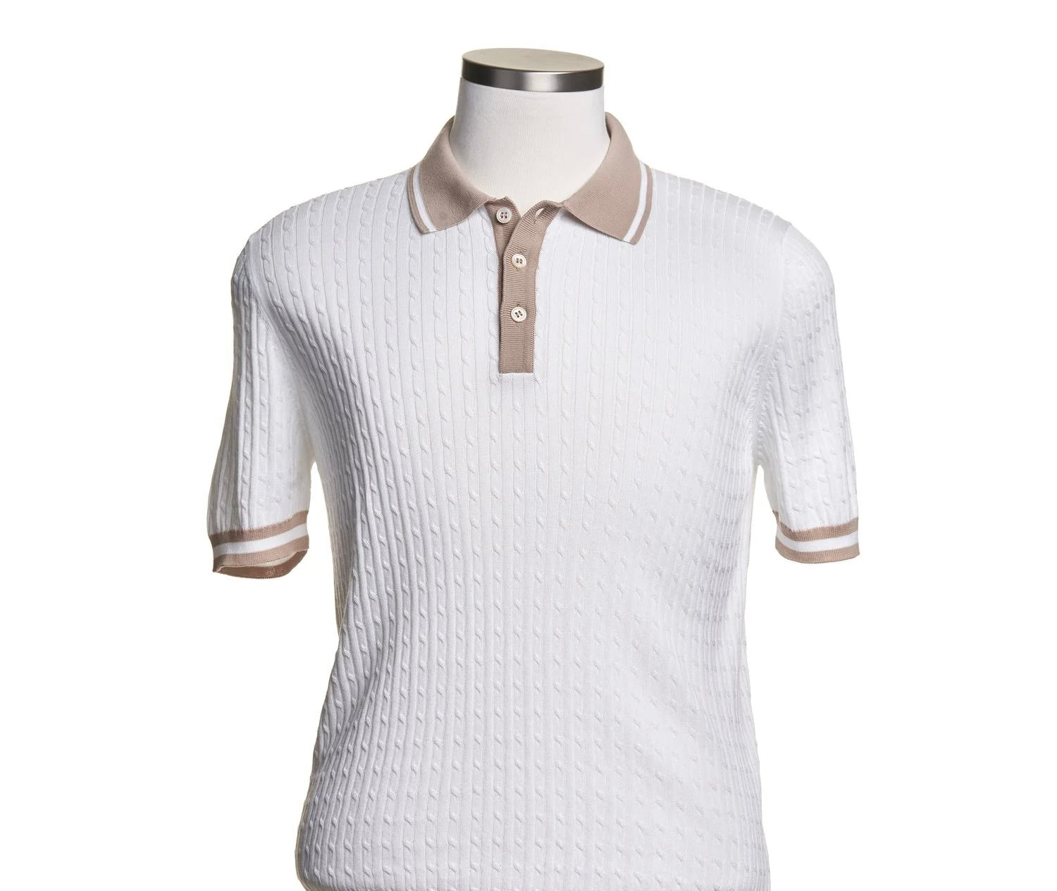 Gran Sasso Cable Knit Polo Shirt in White