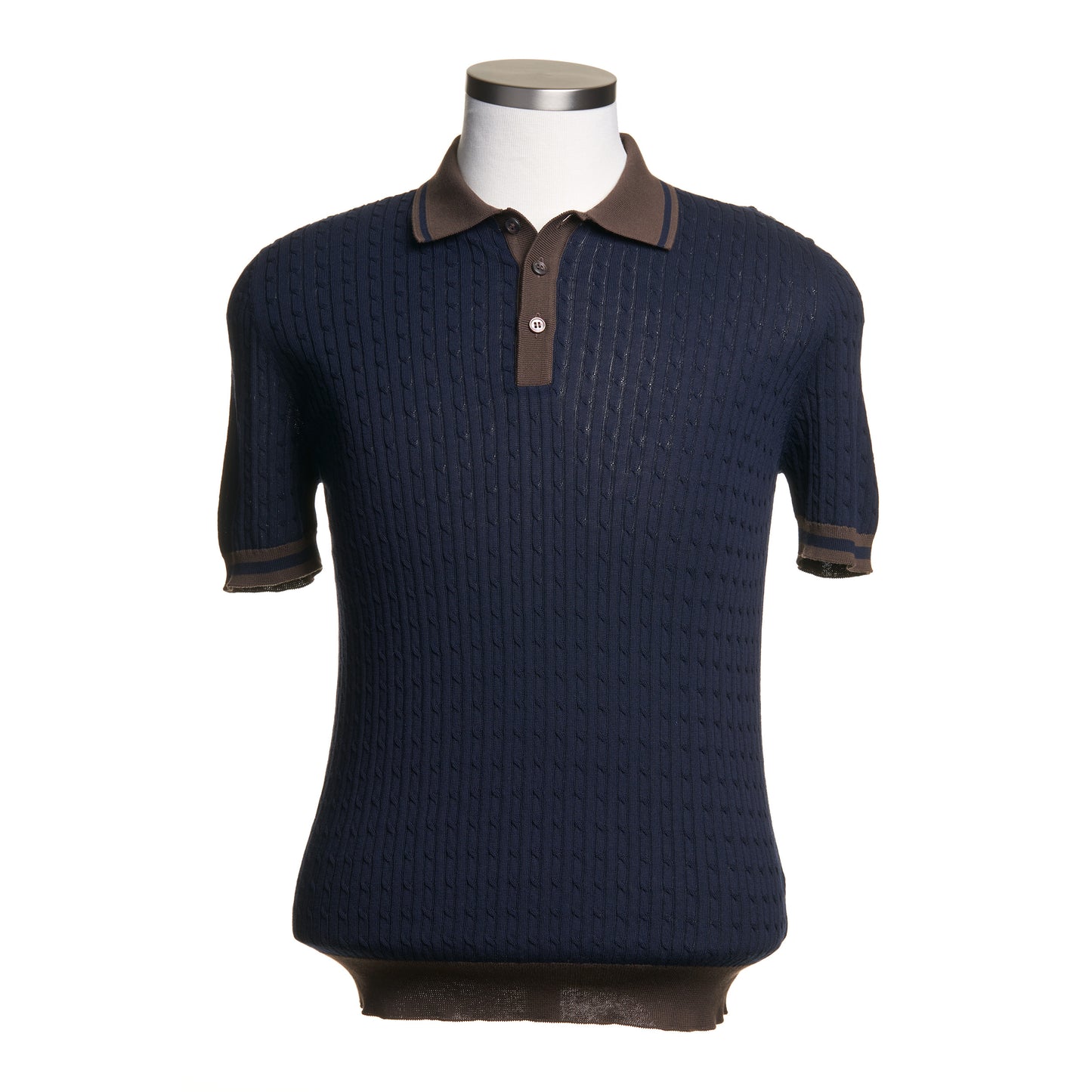 Gran Sasso Cable Knit Polo Shirt – Navy