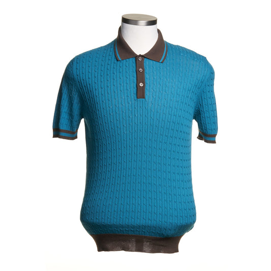 Gran Sasso Cable Knit Polo Shirt in Teal
