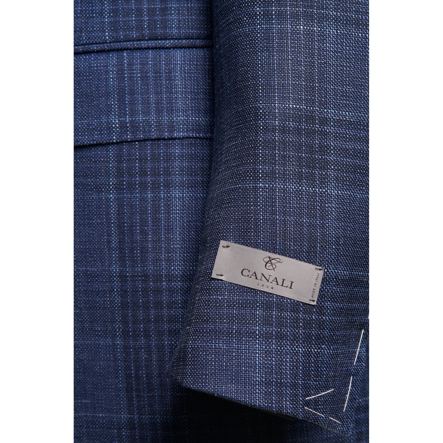 Canali Wool, Silk, and Linen Blend Sport Coat in Mid Blue Overcheck Pattern