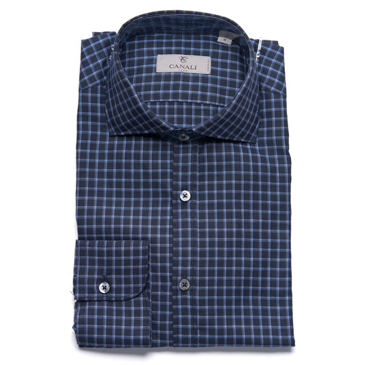 Canali Modern Fit Cotton Sport Shirt in Navy with Blue Check