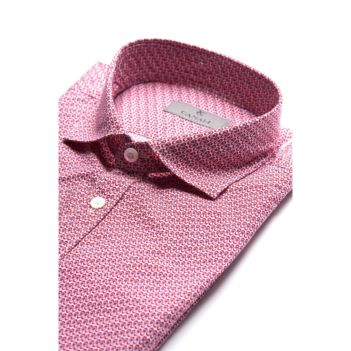 Canali Modern Fit Cotton Sport Shirt in Red with Geometric Pattern