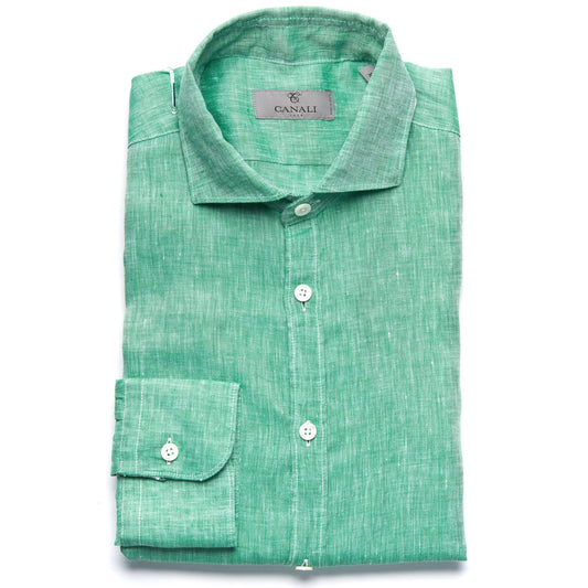 Canali Linen Sport Shirt in Light Green