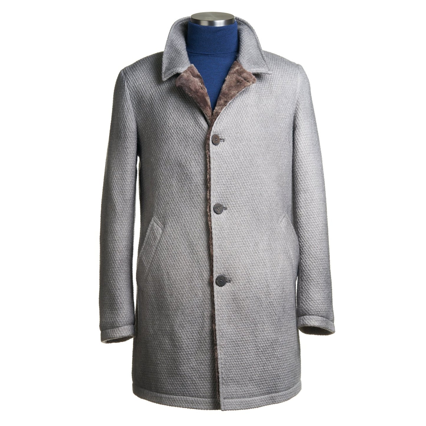 Gimo's Wool Coat with Faux Lining in Light Grey.