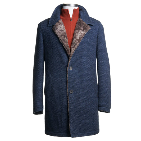 Gimo's Wool Coat with Faux Lining in Light Blue