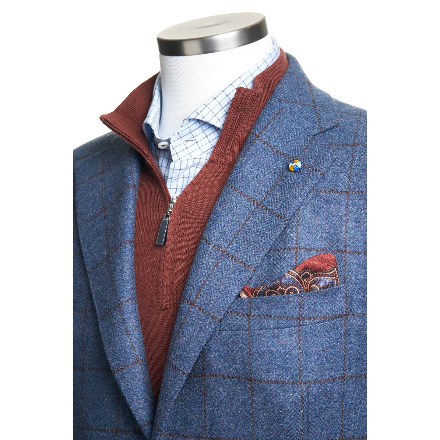 Belvest Jacket-in-the-Box Sport Coat Windowpane in Wool & Cashmere Light Blue
