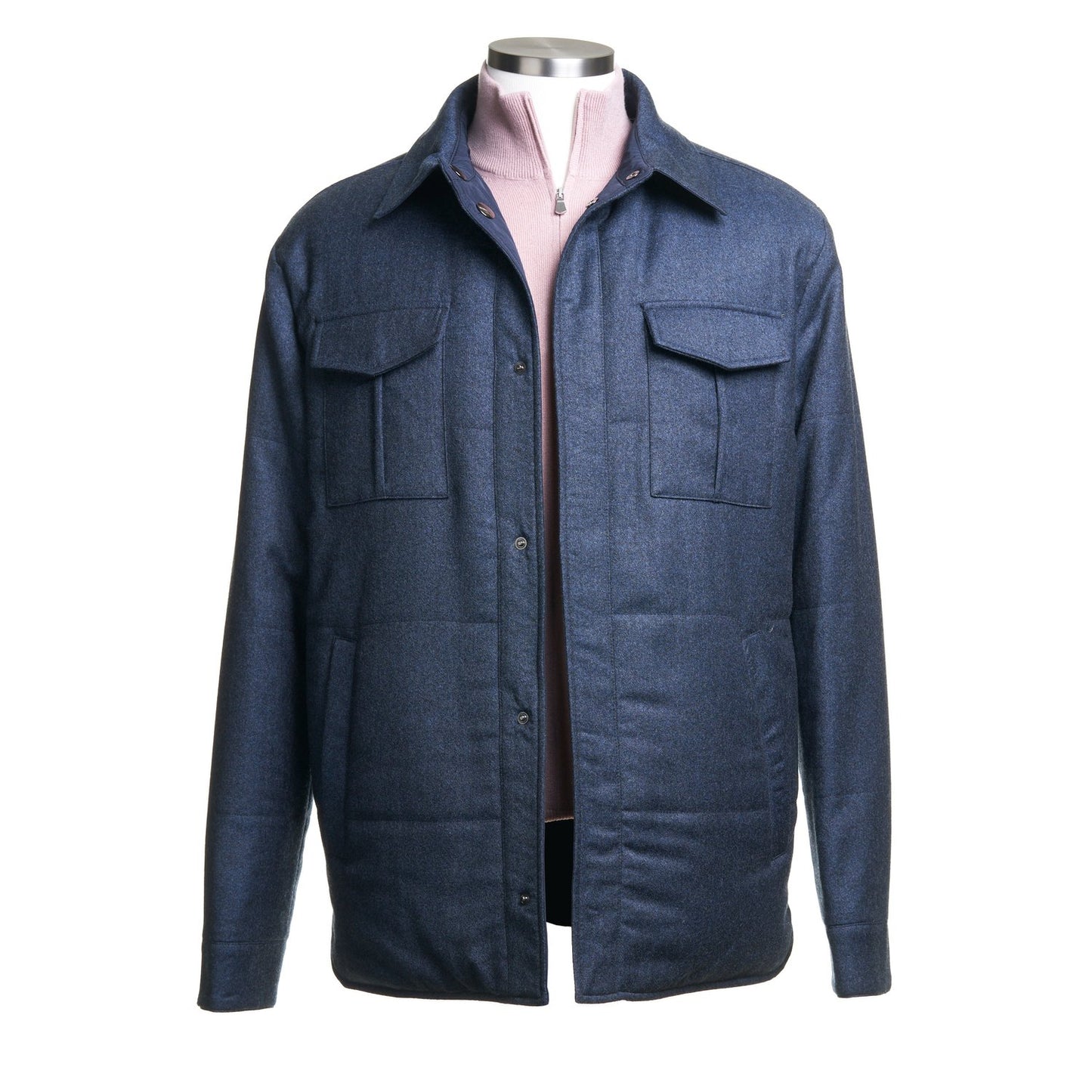 Canali Water-Repellent Wool and Cashmere Flannel Reversible Shirt Jacket