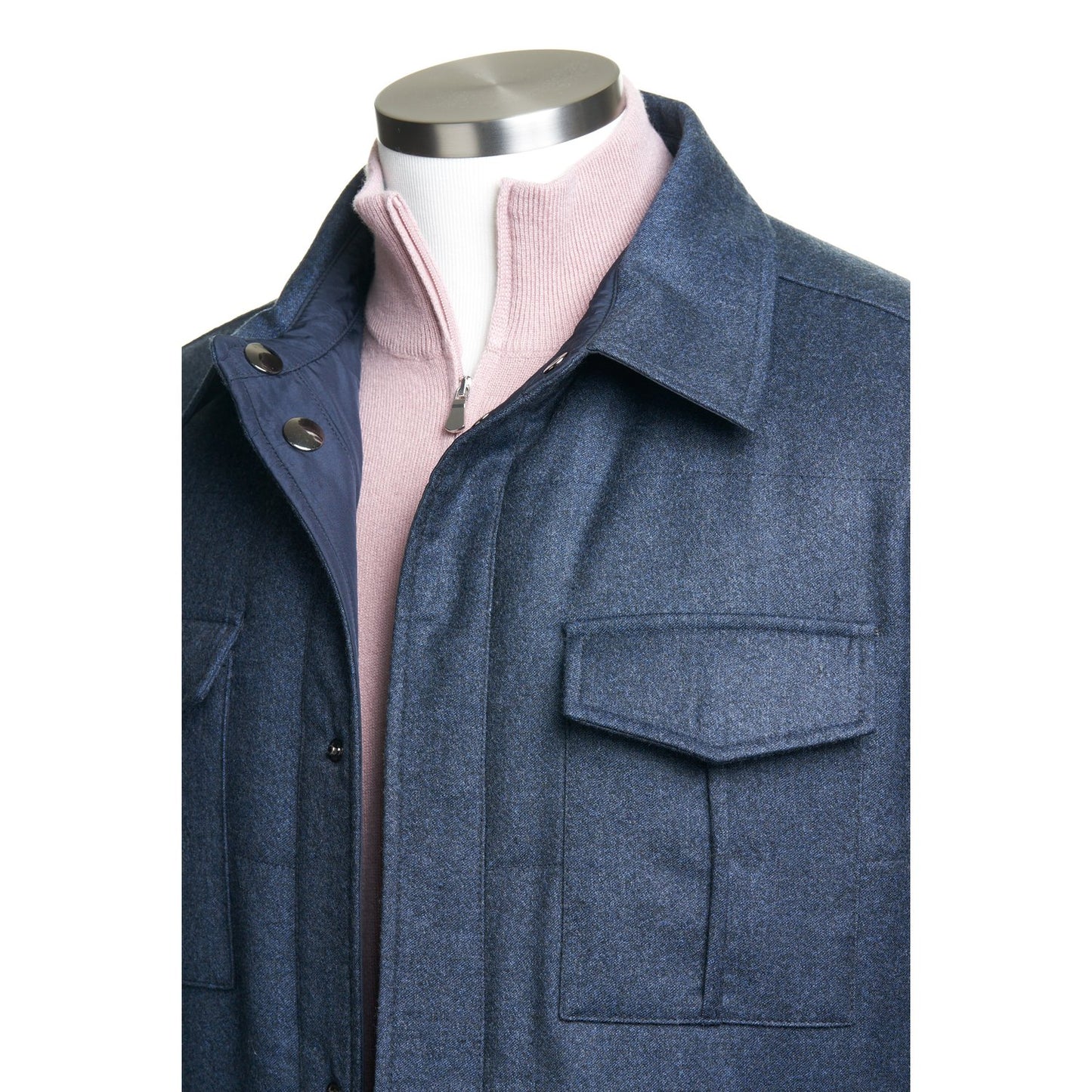 Canali Water-Repellent Wool and Cashmere Flannel Reversible Shirt Jacket
