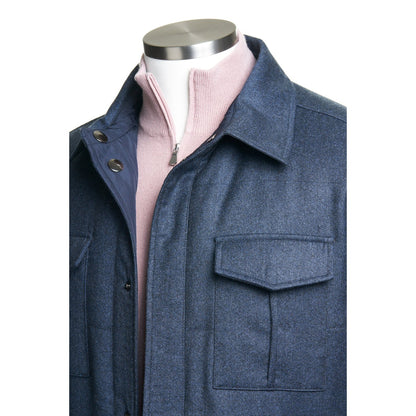 Canali Water-Repellent Wool and Cashmere Flannel Reversible Shirt Jacket in Navy