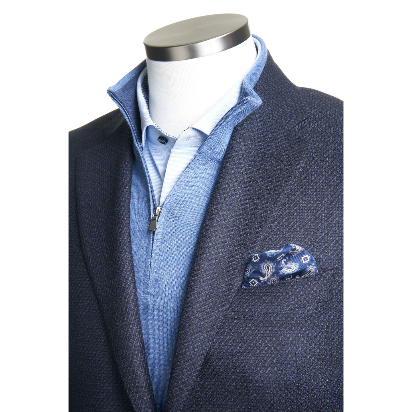Canali Siena Model Wool Sport Coat in Blue and Light Blue Micro Pattern