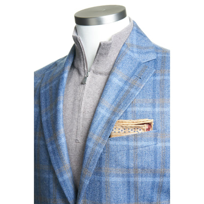 UOMO Sport Coat in 100% Wool Plaid in Light Blue & Tan