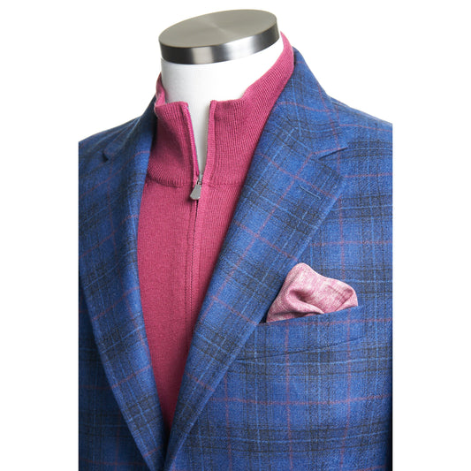 Uomo Sport Coat in 100% Wool Plaid in Mid Blue-Berry